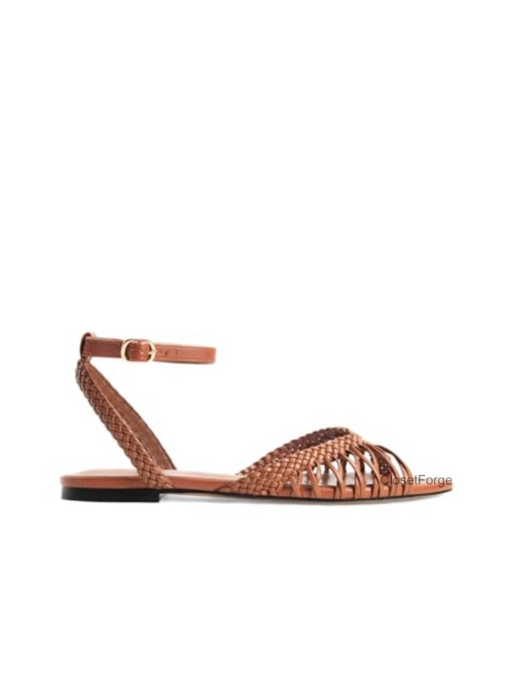 Faux Leather Woven Flats Strappy Pointed Toe Summer Sandals